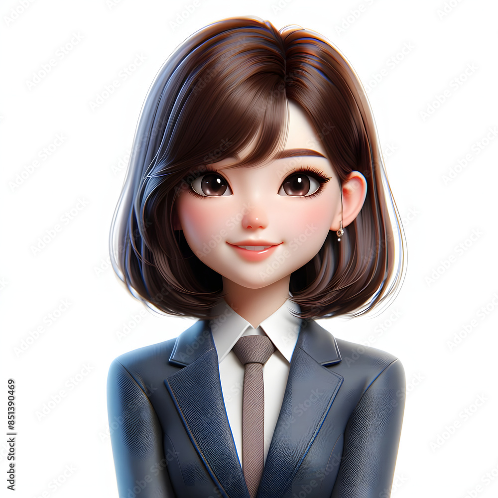 3D Rendering of Happy Asian Businesswoman with Glasses in Professional Attire 3D Rendering of Happy Asian Businesswoman with Glasses in Professional Attire