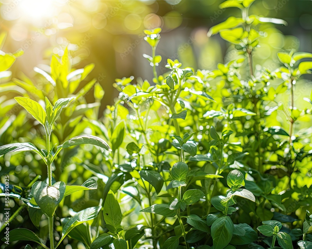 Obraz premium Aromatic herbs growing in a sunny garden
