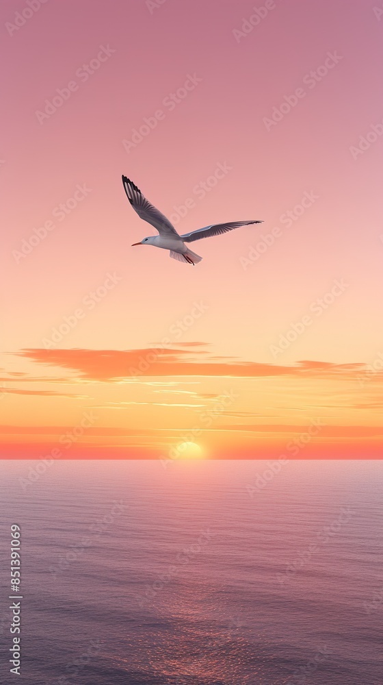 Fototapeta premium Seagull with sunset.
