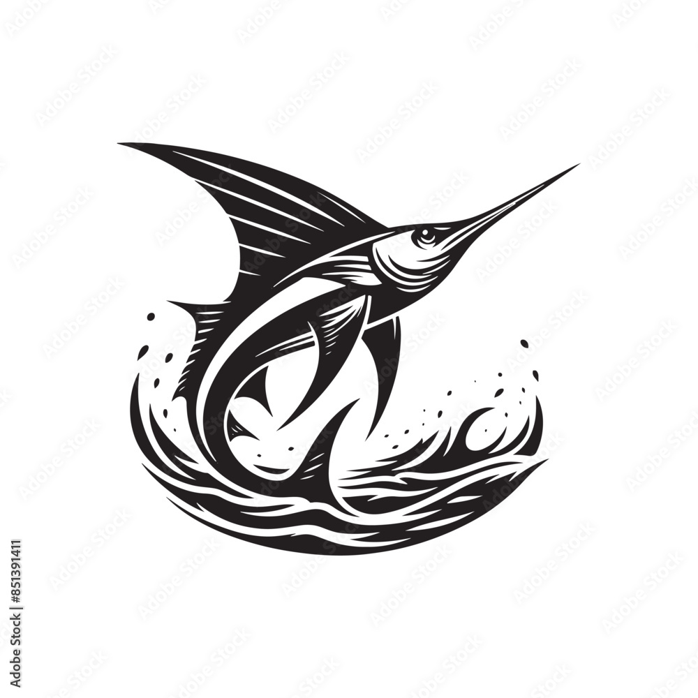 Swordfish Vector Silhouette - Swordfish Illustration - Fish Vector Swordfish Vector Silhouette - Swordfish Illustration - Fish Vector