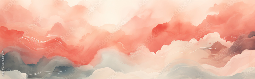 A soft, abstract watercolor painting background with a pastel pink and grey color scheme depicts a serene sky at dawn A soft, abstract watercolor painting background with a pastel pink and grey color scheme depicts a serene sky at dawn