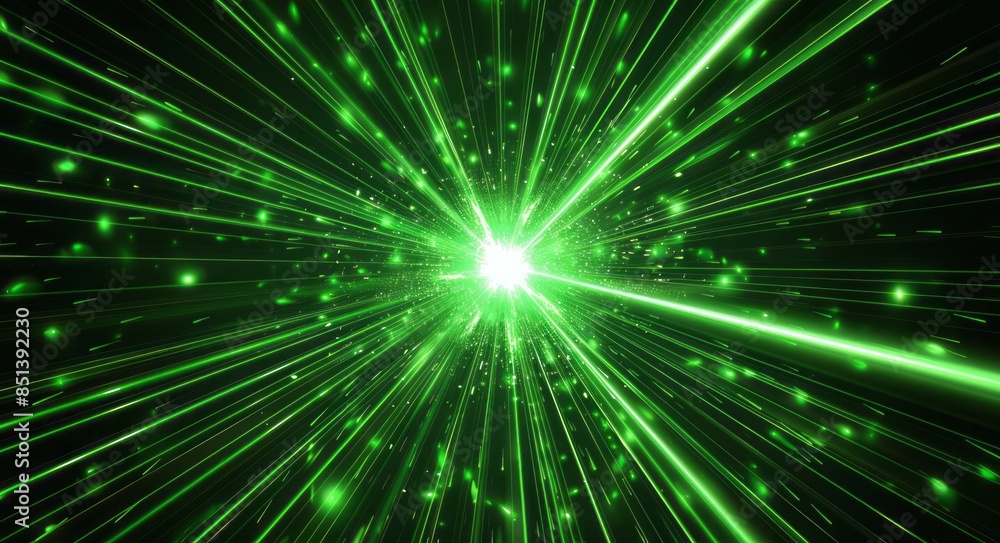 A bright green laser light shines from the center, radiating in all directions A bright green laser light shines from the center, radiating in all directions