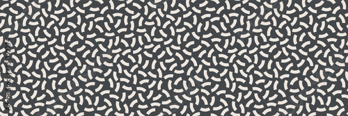 Black and white geometric seamless pattern. Memphis retro style grey banner. Circle segment shapes. Monochromatic retro web background banner, gray fabric surface design