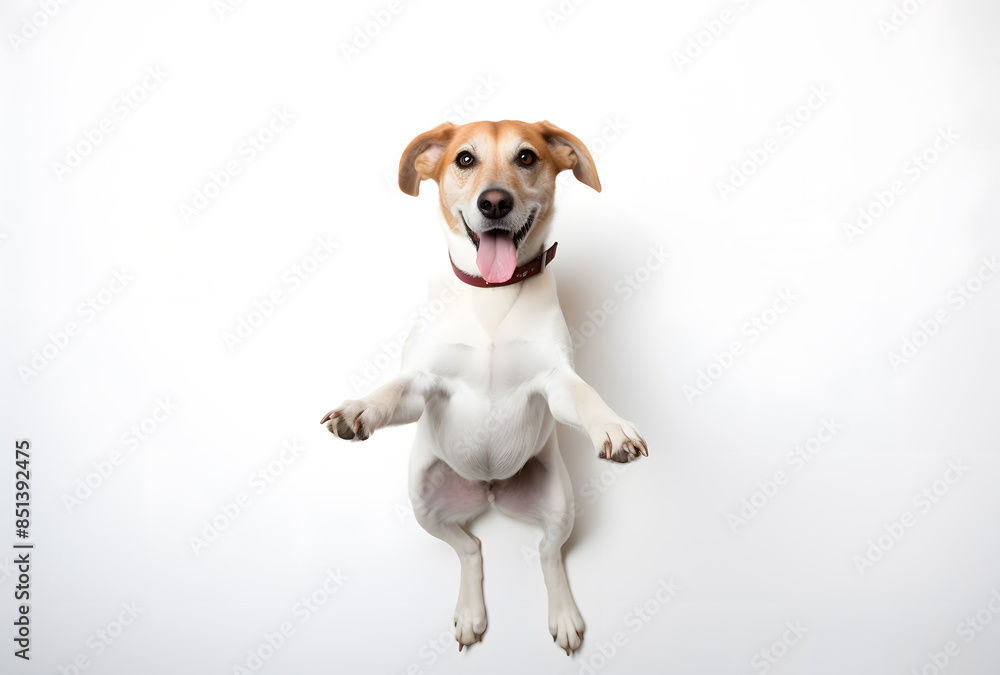 Happy dog jumping isolated on white background