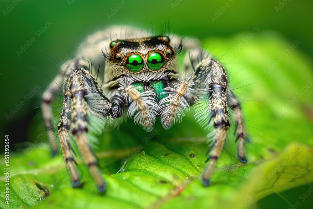 Jumping Spiders: Closeup of Hyllus diardi Spider in Nature Background Jumping Spiders: Closeup of Hyllus diardi Spider in Nature Background