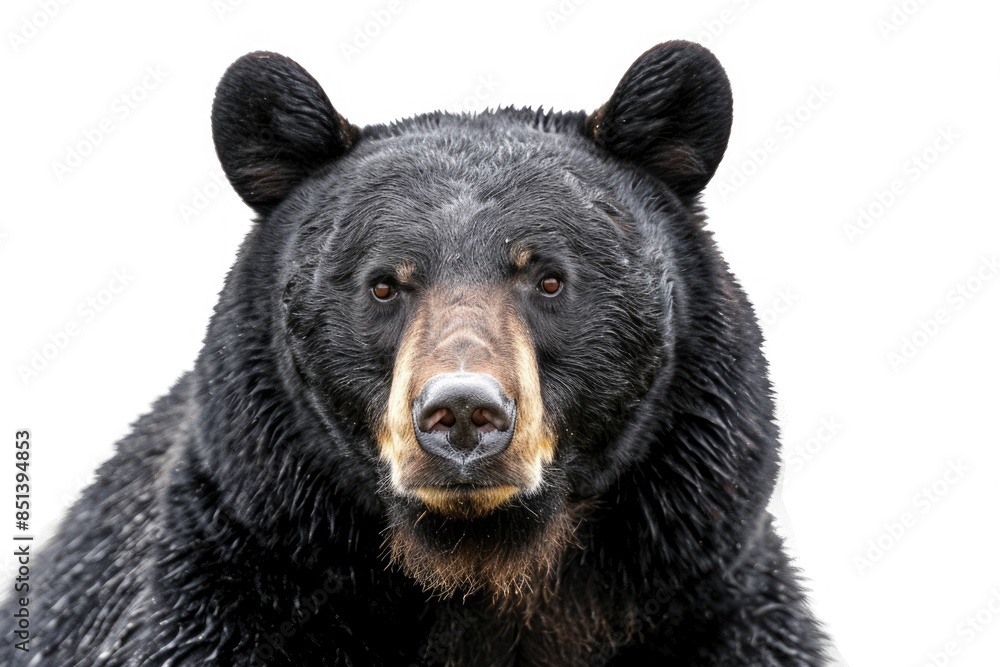 Black Bear White Background. Close-up Portrait of American Black Bear, Predator of North America Black Bear White Background. Close-up Portrait of American Black Bear, Predator of North America