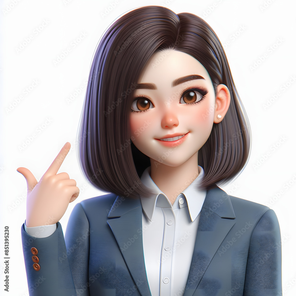 3D Rendering of Happy Asian Businesswoman with Glasses in Professional Attire 3D Rendering of Happy Asian Businesswoman with Glasses in Professional Attire