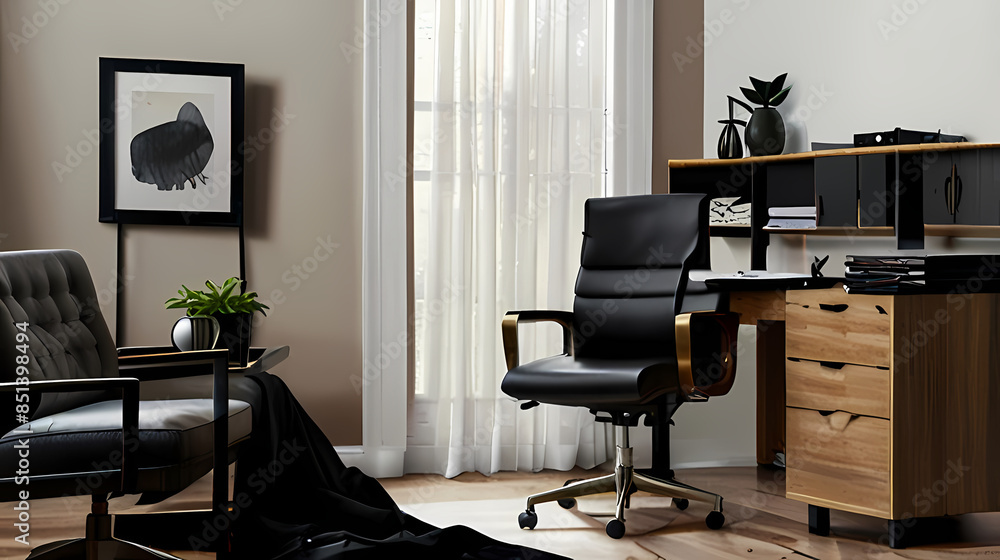 Fototapeta premium minimalist home office setup with stylish furniture and essential work tools