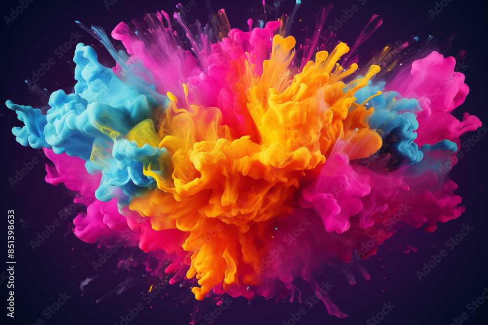 Obraz premium Color liquid ink splash abstract background rainbow art. Holi paint rainbow multi colored