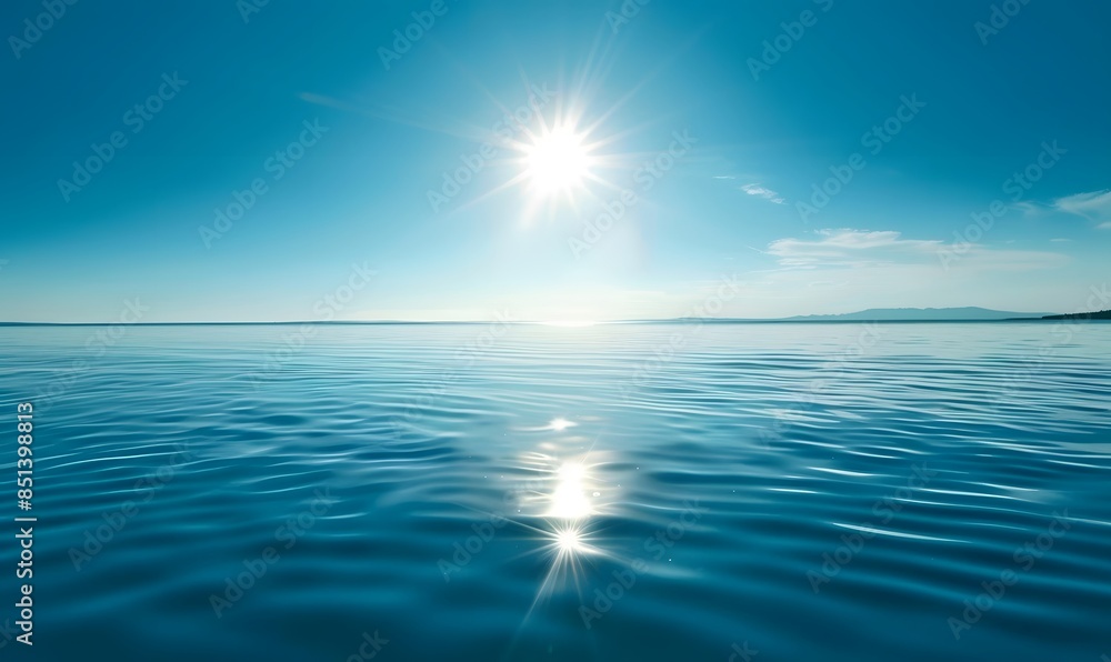 Obraz premium ater with a sun shining brightly on it The water is calm, Generative AI