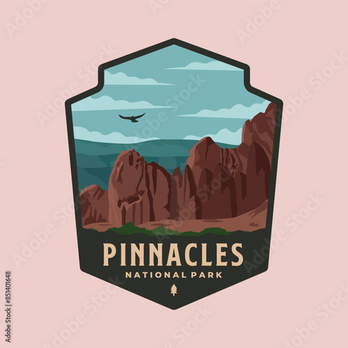 pinnacles national park emblem patch logo vector illustration design, california landmark emblem design