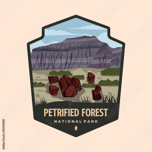 petrified forest national park patch logo vector illustration design, Arizona landmark emblem design