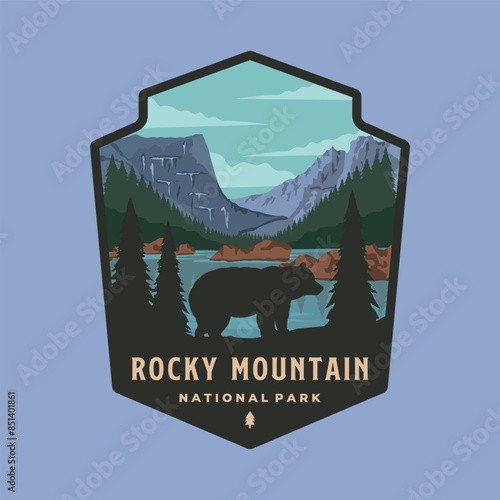rocky mountain national park emblem patch logo vector symbol illustration design, colorado landmark emblem style