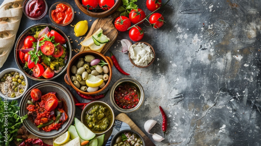 Mediterranean Appetizers on a Rustic Background Mediterranean Appetizers on a Rustic Background