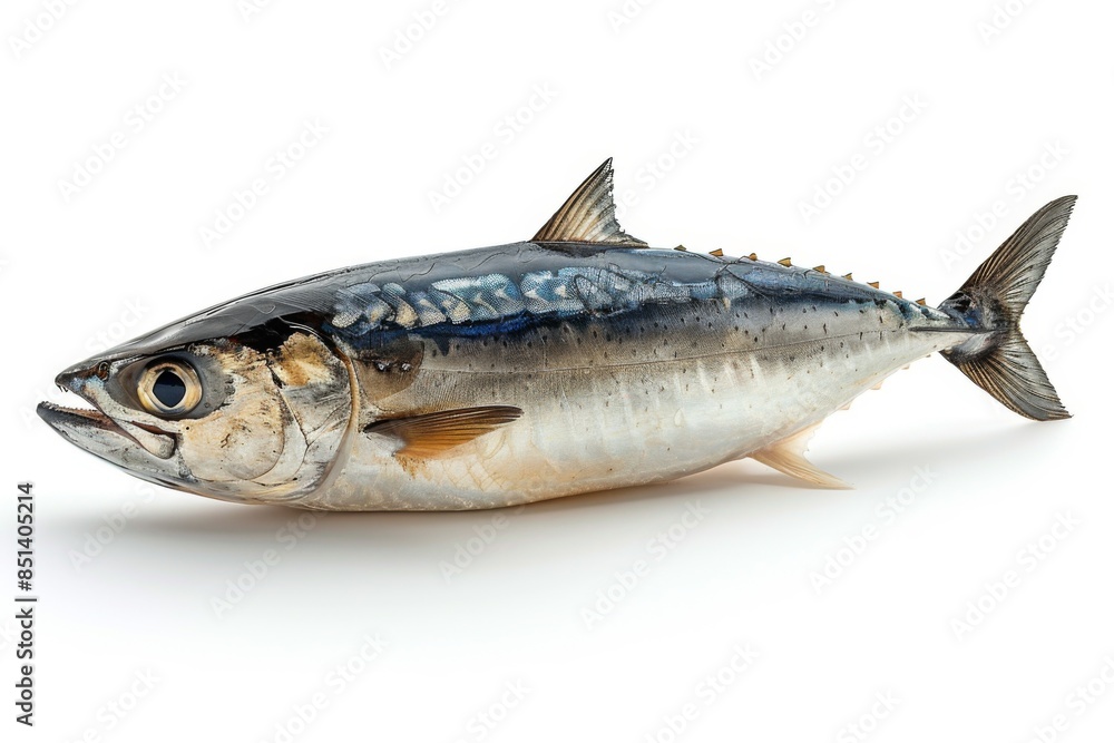 Fresh Atlantic mackerel fish isolated on a white background, detailed and vibrant Fresh Atlantic mackerel fish isolated on a white background, detailed and vibrant
