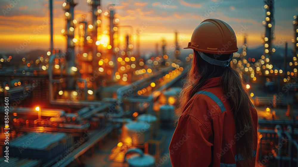 An oil worker in action at an expansive oil field, operating machinery and overseeing extraction processes for efficient oil production. An oil worker in action at an expansive oil field, operating machinery and overseeing extraction processes for efficient oil production.