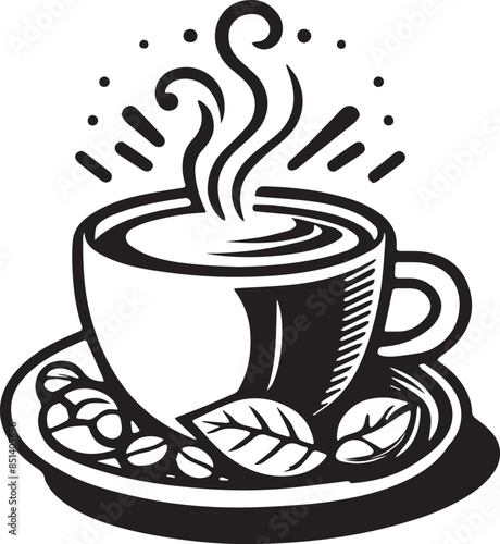 Black and White Coffee Cup Silhouette Vector art design.