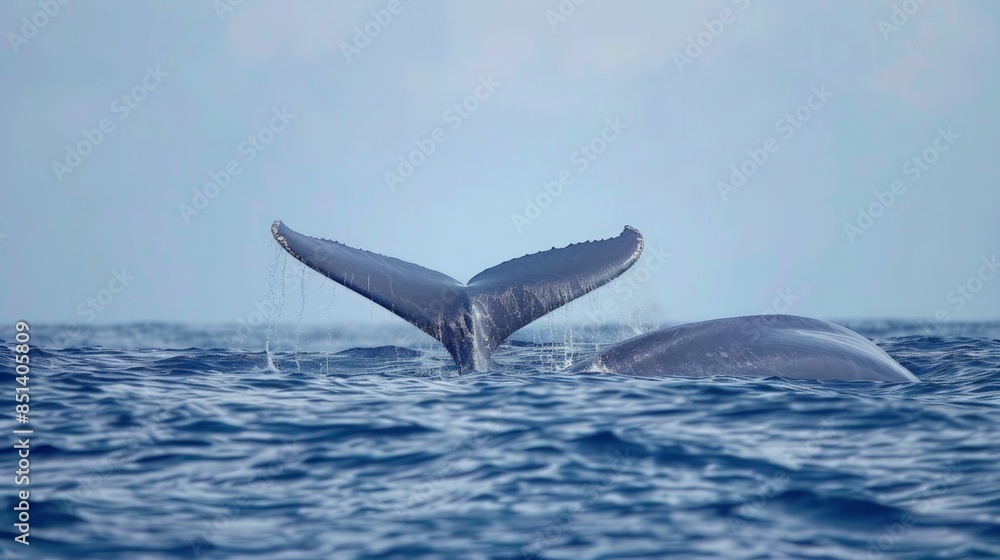 Fototapeta premium Whale Tail Breaking the Surface of the Ocean