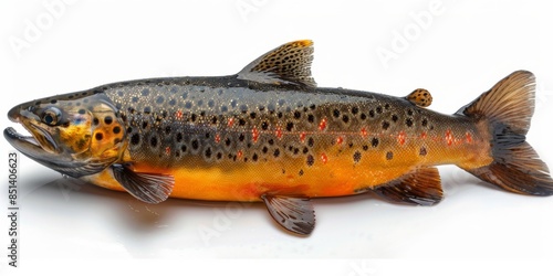 Fresh char fish isolated on white background. Vibrant and succulent Salvelinus confluentus