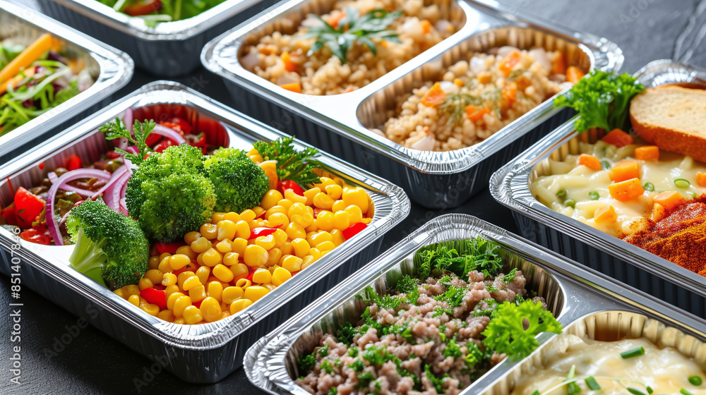 Close-up of healthy vegetarian food in containers. A lot of vegetables, fruits, herbs, dishes on the table. Delivering a balanced nutrition concept. Canteen food concept. Self-service, delivery Close-up of healthy vegetarian food in containers. A lot of vegetables, fruits, herbs, dishes on the table. Delivering a balanced nutrition concept. Canteen food concept. Self-service, delivery
