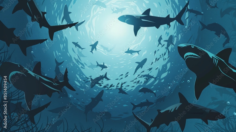 A School of Sharks in the Deep Blue A School of Sharks in the Deep Blue