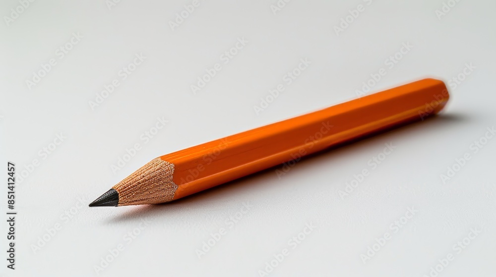 A pencil with a black tip is sitting on a white surface A pencil with a black tip is sitting on a white surface