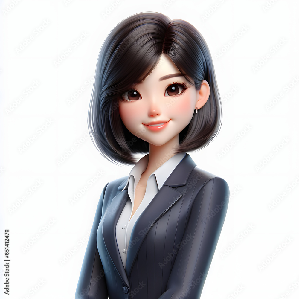 3D Rendering of Happy Asian Businesswoman with Glasses in Professional Attire 3D Rendering of Happy Asian Businesswoman with Glasses in Professional Attire