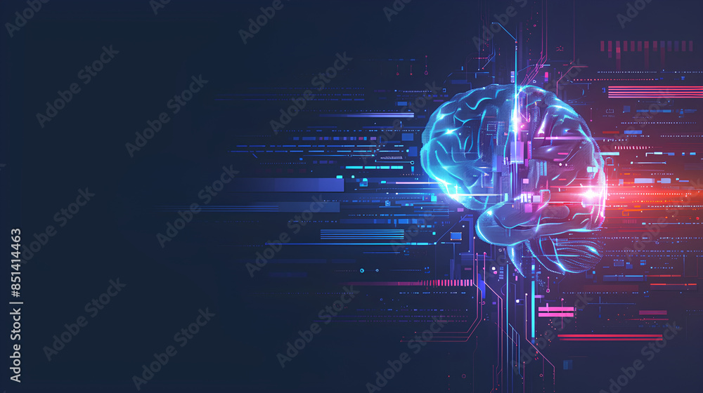 Human brain and computer or its code. Artificial intelligence