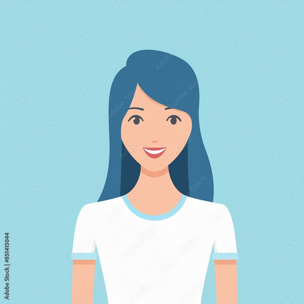 An illustration of a minimalist female icon wearing a white shirt isolated on a blue square shaped background with copy space An illustration of a minimalist female icon wearing a white shirt isolated on a blue square shaped background with copy space