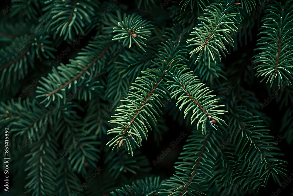 Fir tree branches covered in green needles in dense cluster Fir tree branches covered in green needles in dense cluster