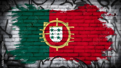 Portugal flag sprayed on the wall, murales, graffiti, street art