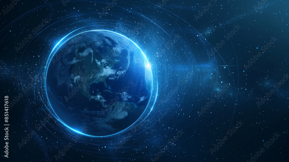Obraz premium 3D rendering. Map of blue planet earth from space at night. Abstract background illustration of the world