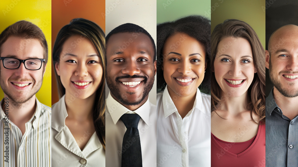 young people of many nationalities Smiling faces express positive emotions on a collage of headshots with successful Millennials. Concept of creating a portrait young people of many nationalities Smiling faces express positive emotions on a collage of headshots with successful Millennials. Concept of creating a portrait
