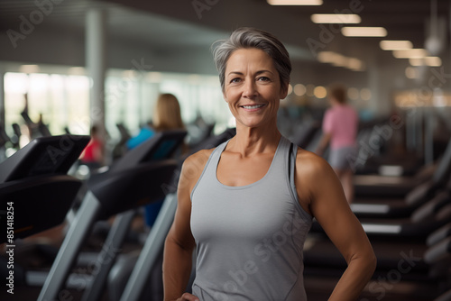 Middle aged woman in sportswear in a gym © luismolinero