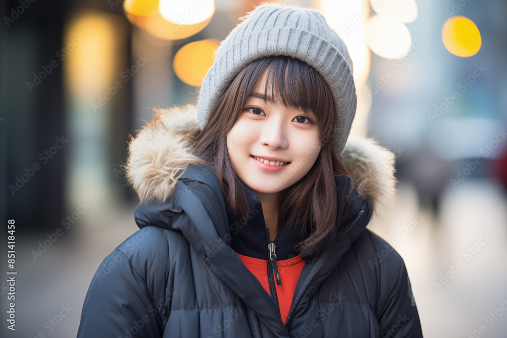 Teen pretty Japanese girl at outdoors in winter clothes Teen pretty Japanese girl at outdoors in winter clothes