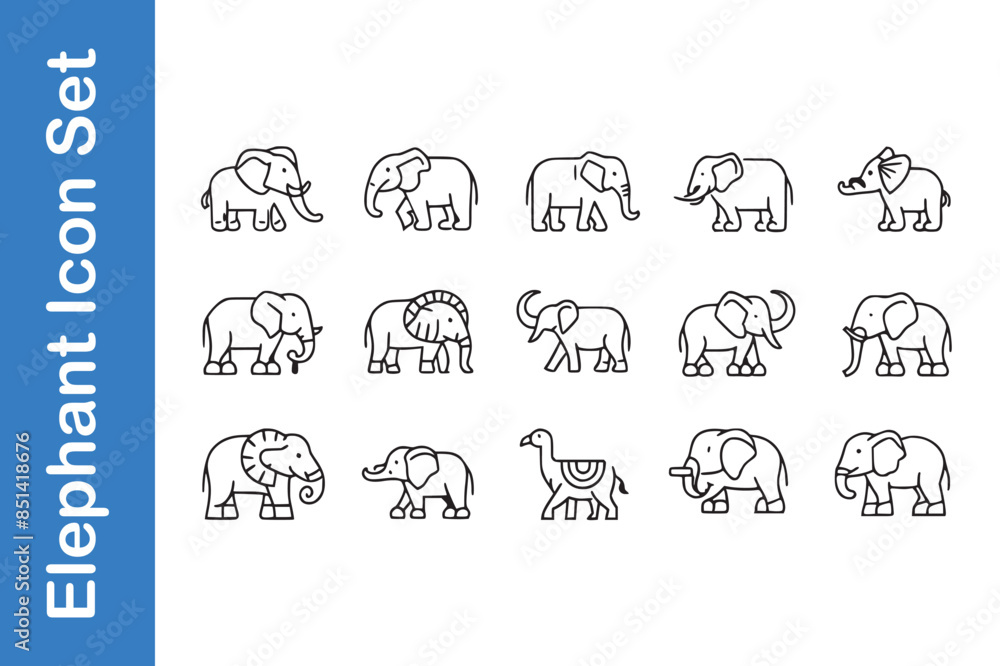 Obraz premium Elephant line icon set with vector collections. 