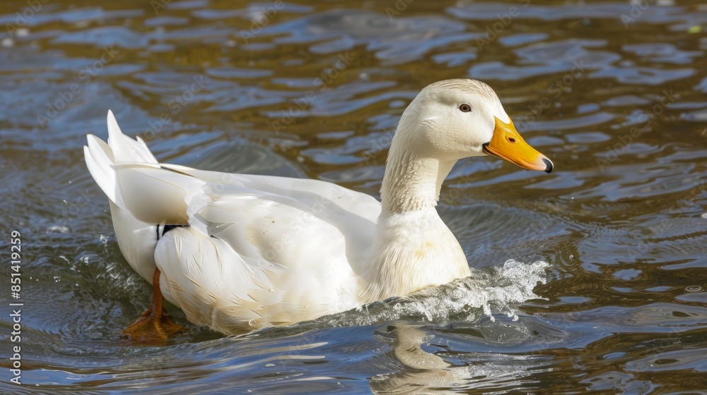 White Duck Swimming in a Rippling Pond White Duck Swimming in a Rippling Pond