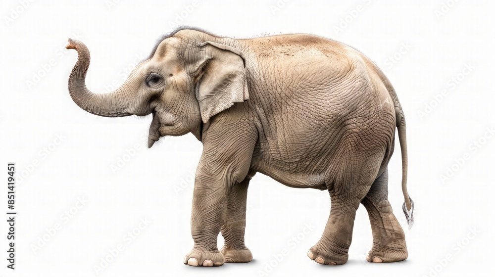 Obraz premium A Young Elephant Standing on White Background