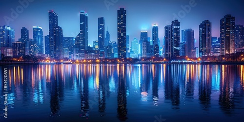 City Skyline with Reflections in Water