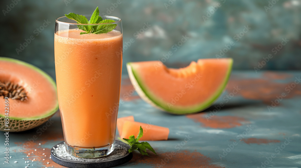 Glass of tasty melon smoothie with mint Glass of tasty melon smoothie with mint
