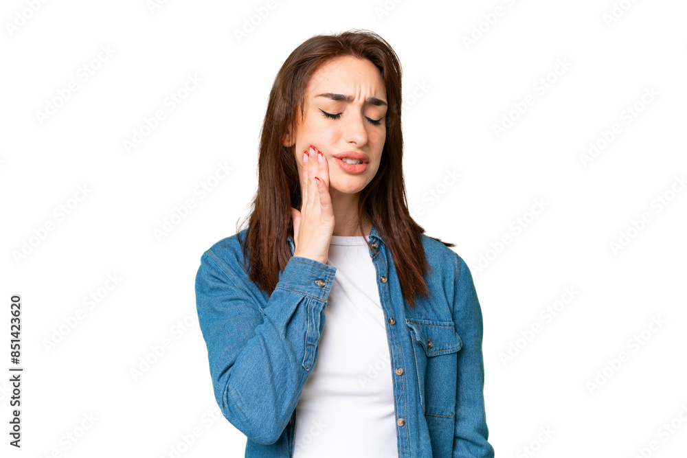 Young caucasian woman over isolated chroma key background with toothache