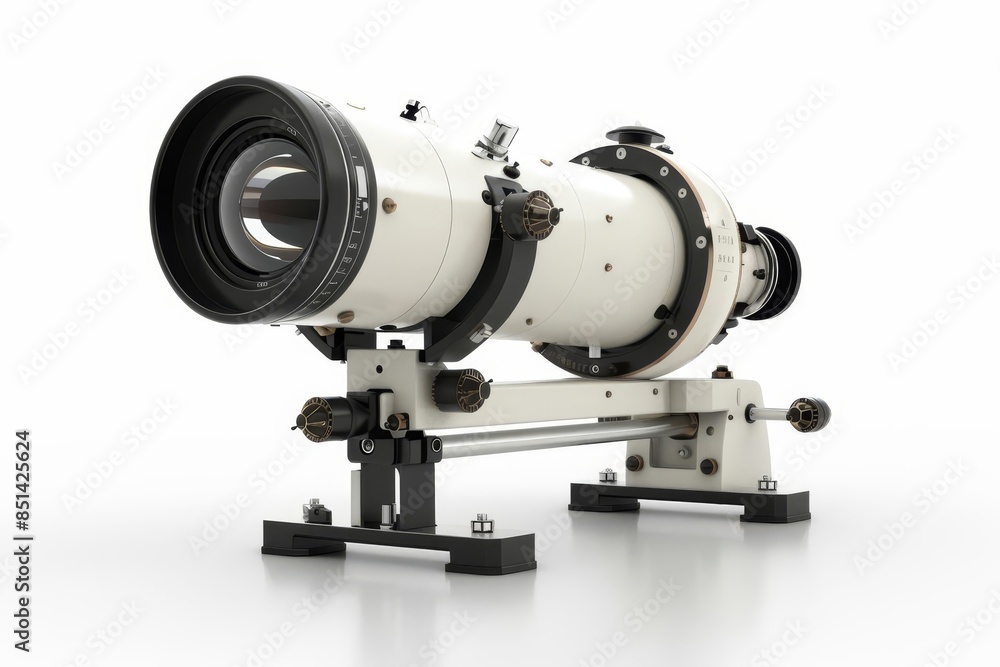 High-quality white color telescope with black accents on a sturdy stand, isolated on a white background, ideal for astronomy enthusiasts. High-quality white color telescope with black accents on a sturdy stand, isolated on a white background, ideal for astronomy enthusiasts.