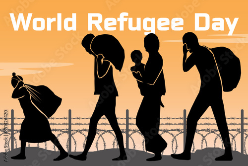 Refugee silhouette vectors and illustrations for world refugee day.