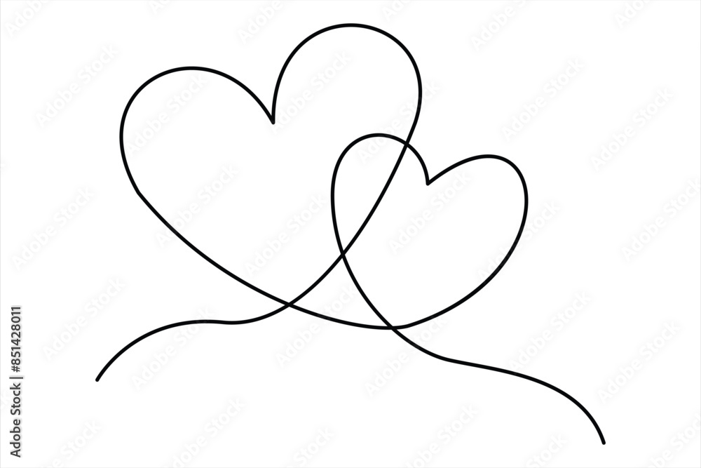 Heart continuous one line art drawing color shape Love sign outline Vector illustration
