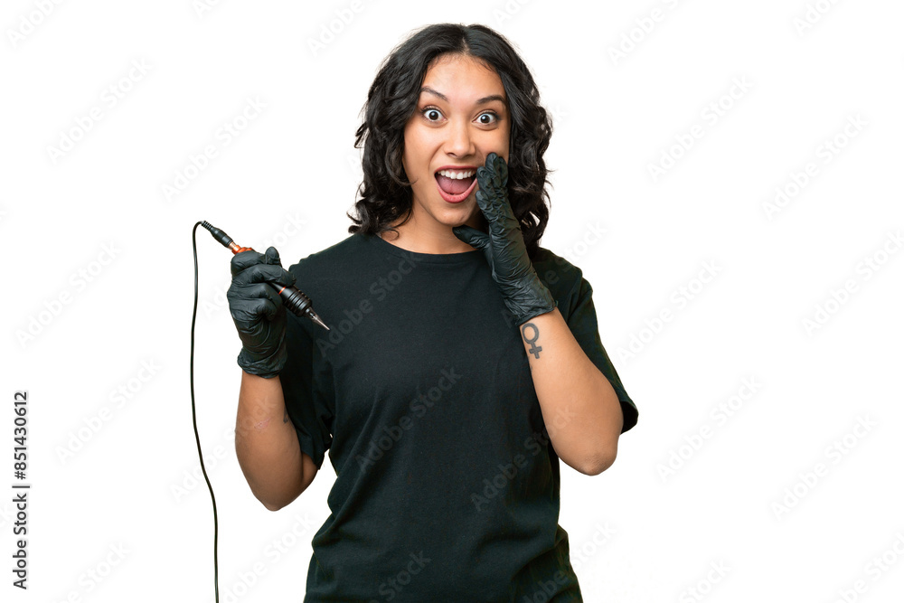 Tattoo artist Argentinian woman over isolated background with surprise and shocked facial expression Tattoo artist Argentinian woman over isolated background with surprise and shocked facial expression