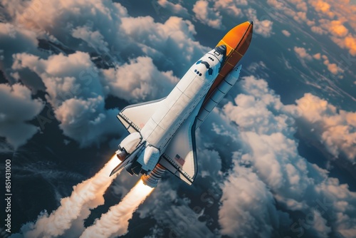 Space Shuttle Launching Through Clouds photo