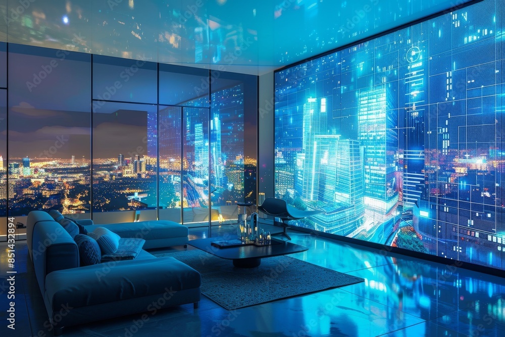 Trendy Home Comfort in Stylish Azure Interior. Explore Now concept Trendy Home Comfort in Stylish Azure Interior. Explore Now concept