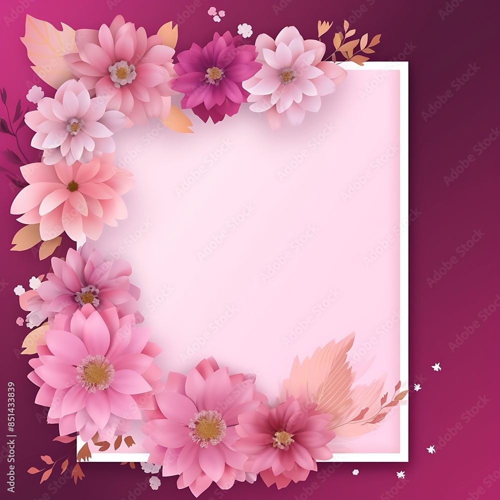Fototapeta premium A Pink Flowered Border Frame, backgrounds for wedding invitations, greeting cards, social media stories, label, corporate identity