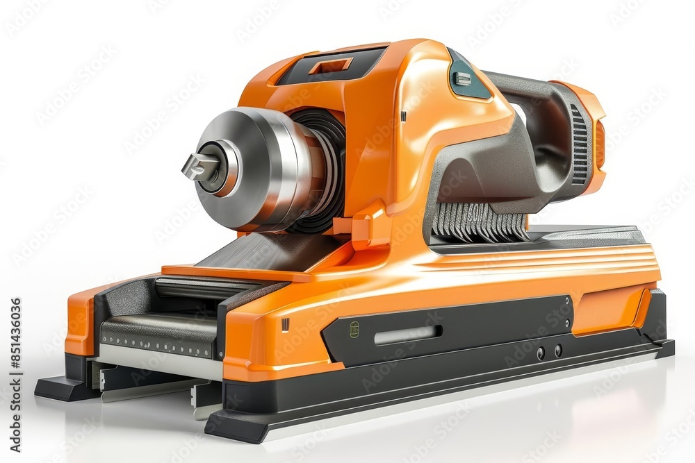 High-tech modern industrial machine in bright orange on a white background, showcasing cutting-edge engineering and precision technology, white background High-tech modern industrial machine in bright orange on a white background, showcasing cutting-edge engineering and precision technology, white background