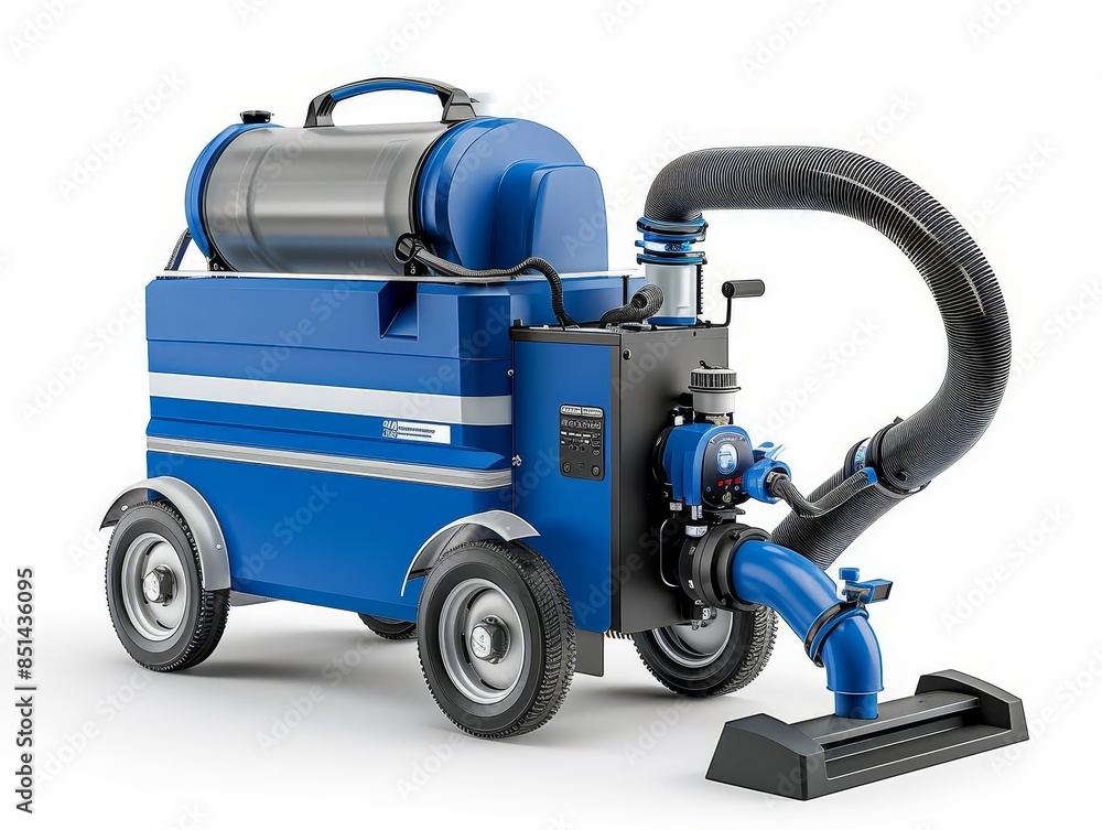 Fototapeta premium Industrial vacuum cleaner with powerful suction, large container, and robust design. Ideal for heavy-duty cleaning applications, white background